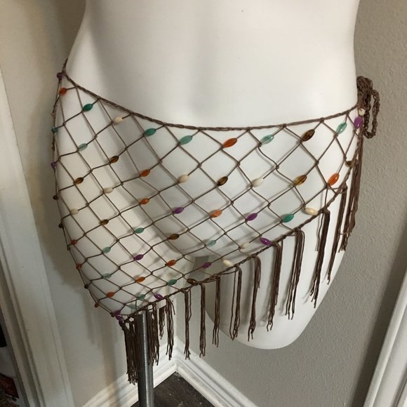 Hand Beaded Hip Scarf - Beach Wrap, Over Jeans Handmade Dr4 - Picture 6 of 7